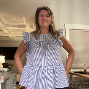 Miss Sparkling Striped Ruffle Sleeve Blouse